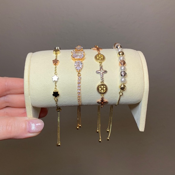 4 PC Set - Pretty Bird Real Gold Plated Lariat Bracelets 10” Yellow/White/Rose - Picture 3 of 8